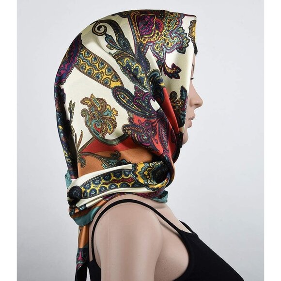 🆕 Women White Square Hair Scarf Silk Curly Headband Tie Sleeping Night Fashion - Picture 3 of 6